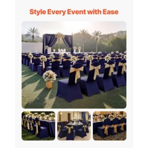 50 pcs navy blue chair covers, polyester spandex chair cover, stretch slipcovers for wedding party dining banquet flat front chair covers, fits chair measures up to 20.08 x 17.72 x 37.4 inch