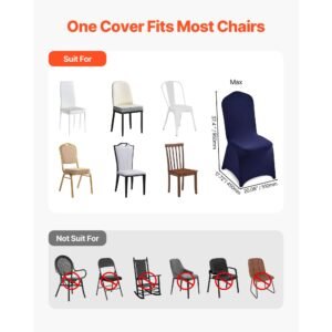 50 pcs navy blue chair covers, polyester spandex chair cover, stretch slipcovers for wedding party dining banquet flat front chair covers, fits chair measures up to 20.08 x 17.72 x 37.4 inch