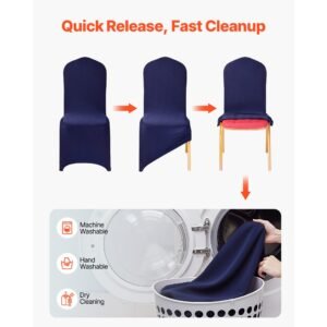 50 pcs navy blue chair covers, polyester spandex chair cover, stretch slipcovers for wedding party dining banquet flat front chair covers, fits chair measures up to 20.08 x 17.72 x 37.4 inch
