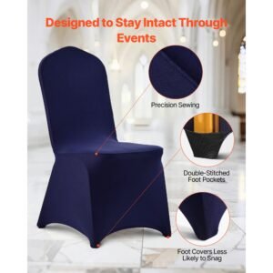 50 pcs navy blue chair covers, polyester spandex chair cover, stretch slipcovers for wedding party dining banquet flat front chair covers, fits chair measures up to 20.08 x 17.72 x 37.4 inch