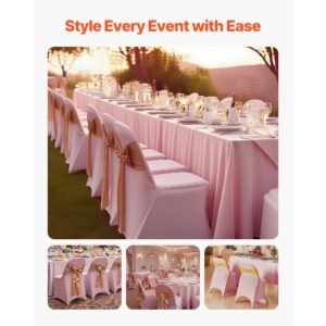 50 pcs pink chair covers, polyester spandex chair cover, stretch slipcovers for wedding party dining banquet flat front chair covers, fits chair measures up to 17.72 x 18.11 x 30.31 inch