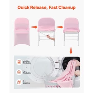 50 pcs pink chair covers, polyester spandex chair cover, stretch slipcovers for wedding party dining banquet flat front chair covers, fits chair measures up to 17.72 x 18.11 x 30.31 inch