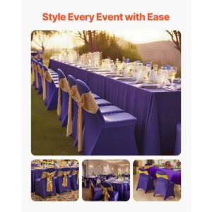 50 pcs purple chair covers, polyester spandex chair cover, stretch slipcovers for wedding party dining banquet flat front chair covers, fits chair measures up to 17.72 x 18.11 x 30.31 inch