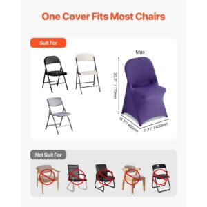 50 pcs purple chair covers, polyester spandex chair cover, stretch slipcovers for wedding party dining banquet flat front chair covers, fits chair measures up to 17.72 x 18.11 x 30.31 inch