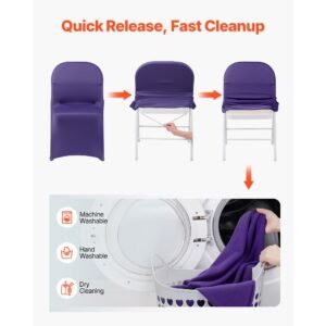 50 pcs purple chair covers, polyester spandex chair cover, stretch slipcovers for wedding party dining banquet flat front chair covers, fits chair measures up to 17.72 x 18.11 x 30.31 inch
