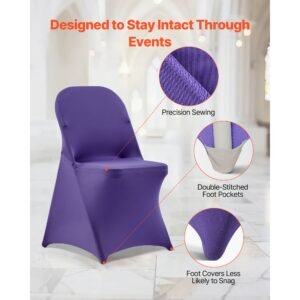 50 pcs purple chair covers, polyester spandex chair cover, stretch slipcovers for wedding party dining banquet flat front chair covers, fits chair measures up to 17.72 x 18.11 x 30.31 inch