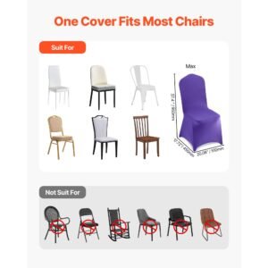 50 pcs purple chair covers, polyester spandex chair cover, stretch slipcovers for wedding party dining banquet flat front chair covers, fits chair measures up to 20.08 x 17.72 x 37.4 inch