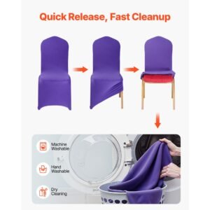 50 pcs purple chair covers, polyester spandex chair cover, stretch slipcovers for wedding party dining banquet flat front chair covers, fits chair measures up to 20.08 x 17.72 x 37.4 inch