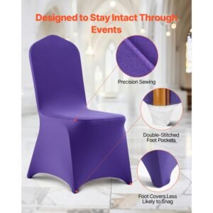 50 pcs purple chair covers, polyester spandex chair cover, stretch slipcovers for wedding party dining banquet flat front chair covers, fits chair measures up to 20.08 x 17.72 x 37.4 inch