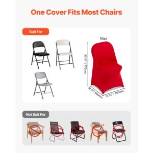 50 pcs red chair covers, polyester spandex chair cover, stretch slipcovers for wedding party dining banquet flat front chair covers, fits chair measures up to 17.72 x 18.11 x 30.31 inch
