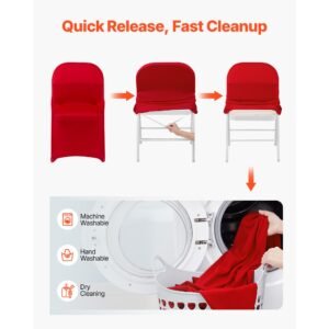 50 pcs red chair covers, polyester spandex chair cover, stretch slipcovers for wedding party dining banquet flat front chair covers, fits chair measures up to 17.72 x 18.11 x 30.31 inch