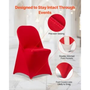 50 pcs red chair covers, polyester spandex chair cover, stretch slipcovers for wedding party dining banquet flat front chair covers, fits chair measures up to 17.72 x 18.11 x 30.31 inch