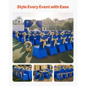 50 pcs royal blue chair covers, polyester spandex chair cover, stretch slipcovers for wedding party dining banquet flat front chair covers, fits chair measures up to 20.08 x 17.72 x 37.4 inch