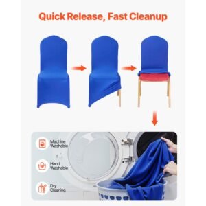 50 pcs royal blue chair covers, polyester spandex chair cover, stretch slipcovers for wedding party dining banquet flat front chair covers, fits chair measures up to 20.08 x 17.72 x 37.4 inch