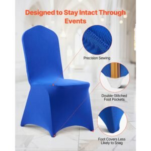 50 pcs royal blue chair covers, polyester spandex chair cover, stretch slipcovers for wedding party dining banquet flat front chair covers, fits chair measures up to 20.08 x 17.72 x 37.4 inch