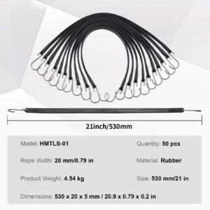 50 piece flat bungee cord, 19.8 mm heavy duty bungee straps with steel s hooks, 21" elastic bungee rope for cargo, tarps, trucks and tent, black