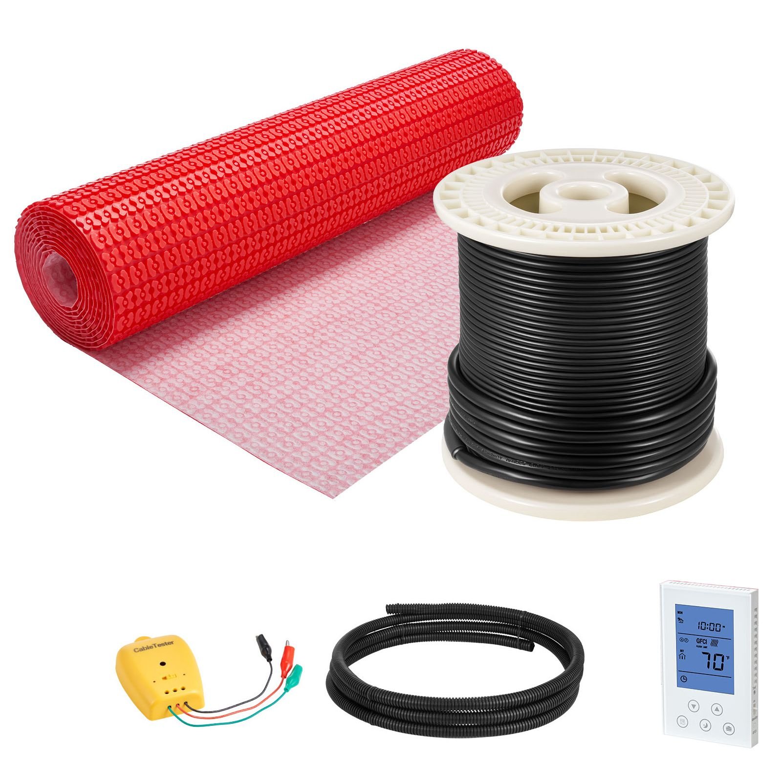 50 sqft floor heating mat system, 120v electric radiant heated floor system, with decoupling membrane & smart control thermostat & alarm, easy installation for tile, stone, vinyl