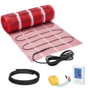 50 sqft Self-Adhesive Mesh Floor Heating Mat System, 120V Electric Radiant Heated Floor System, with Smart Control Thermostat & Alarm, Easy Installation for Tile, Stone, Vinyl