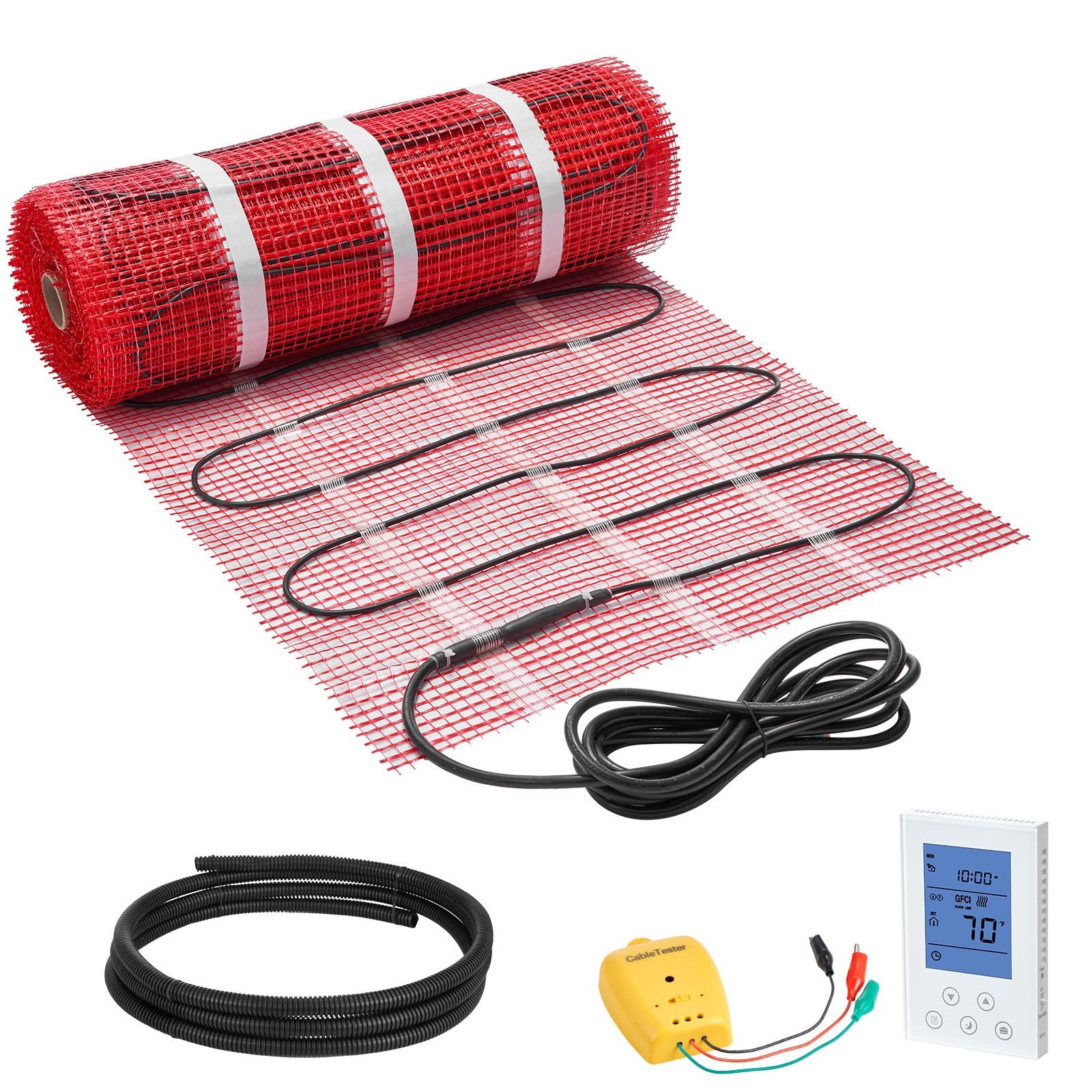 50 sqft self adhesive mesh floor heating mat system, 120v electric radiant heated floor system, with smart control thermostat & alarm, easy installation for tile, stone, vinyl