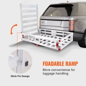 50 x 29.5 x 8.7 inch hitch cargo carrier, 500lbs capacity trailer hitch mounted cargo basket, aluminum luggage carrier rack with folding ramp, fits 2" hitch receiver for suv truck pickup camping