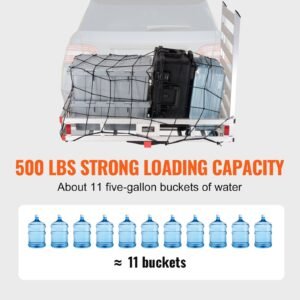 50 x 29.5 x 8.7 inch hitch cargo carrier, 500lbs capacity trailer hitch mounted cargo basket, aluminum luggage carrier rack with folding ramp, fits 2" hitch receiver for suv truck pickup camping