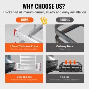 50 x 29.5 x 8.7 inch hitch cargo carrier, 500lbs capacity trailer hitch mounted cargo basket, aluminum luggage carrier rack with folding ramp, fits 2" hitch receiver for suv truck pickup camping