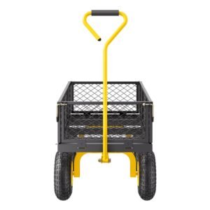500 lbs steel garden cart, heavy duty garden wagon cart pullable on wheels, metal yard utility wagon carts with 10" all terrain tires, mesh removable sides and 180°rotating handle