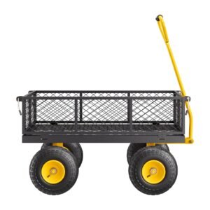 500 lbs steel garden cart, heavy duty garden wagon cart pullable on wheels, metal yard utility wagon carts with 10" all terrain tires, mesh removable sides and 180°rotating handle