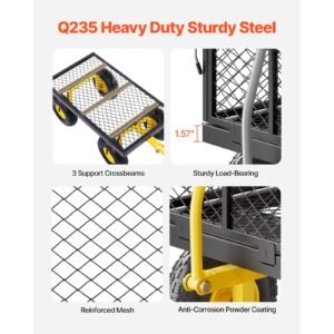 500 lbs steel garden cart, heavy duty garden wagon cart pullable on wheels, metal yard utility wagon carts with 10" all terrain tires, mesh removable sides and 180°rotating handle