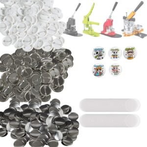 500 Sets 1.25 inch 32mm Pin Back Button Parts, DIY Round Button Badge Parts, Set Includes Metal Top, Plastic/Metal Button, Clear Film, and Blank Paper For Gifts Presents, Machine NOT Included