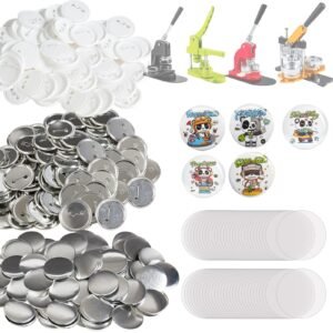 500 sets 2.25 inch 58mm pin back button parts, diy round button badge parts, set includes metal top, plastic/metal button, clear film, and blank paper for gifts presents, machine not included