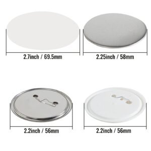 500 sets 2.25 inch 58mm pin back button parts, diy round button badge parts, set includes metal top, plastic/metal button, clear film, and blank paper for gifts presents, machine not included