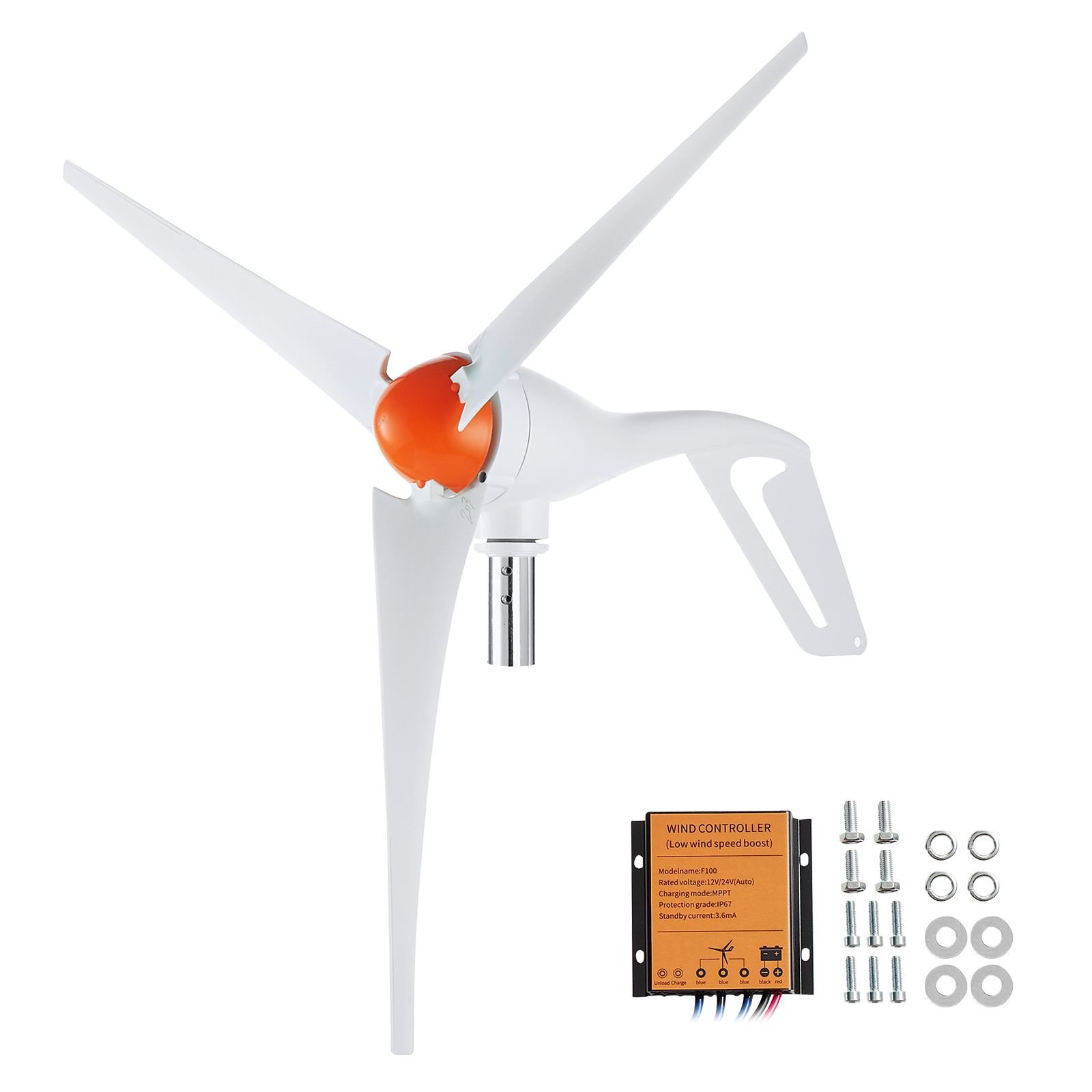 500w wind turbine generator, 12v wind turbine kit, 3 blade wind power generator with mppt controller, adjustable windward direction & 2.5m/s start wind speed, suitable for home, farm, rvs, boats
