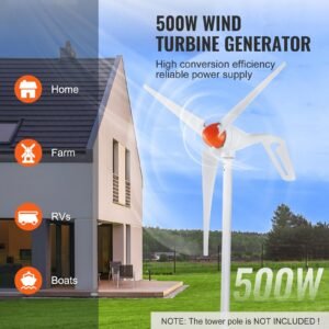 500w wind turbine generator with anemometer, 12v wind turbine kit, 3 blade wind power generator, mppt controller & adjustable windward direction, suitable for home, farm, rvs, boats