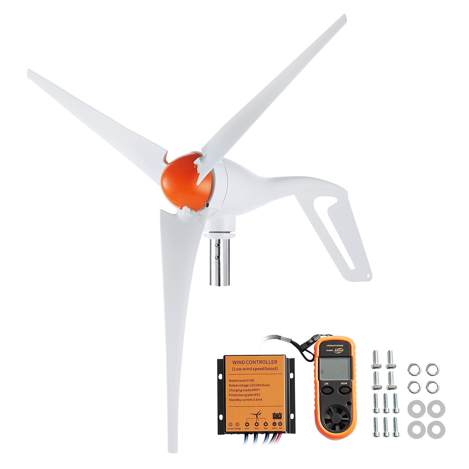 500w wind turbine generator with anemometer, 12v wind turbine kit, 3 blade wind power generator, mppt controller & adjustable windward direction, suitable for home, farm, rvs, boats