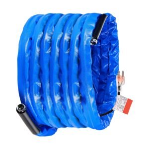 50ft heated water hose for rv, heated drinking water hose with corrugated cover antifreeze to 45 fahrenheit , automatic self regulating, 5/8" i.d. with 3/4" ght adapter, lead and bpa free