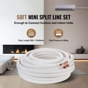 50ft mini split line set, 1/4" & 1/2" o.d copper pipes tubing and triple layer insulation, for mini split air conditioning refrigerant or heating pump equipment & hvac with wrapping strips.