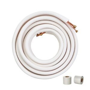 50ft mini split line set, 1/4" & 1/2" o.d copper pipes tubing and triple layer insulation, for mini split air conditioning refrigerant or heating pump equipment & hvac with wrapping strips.
