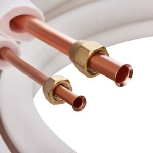 50ft mini split line set, 1/4" & 1/2" o.d copper pipes tubing and triple layer insulation, for mini split air conditioning refrigerant or heating pump equipment & hvac with wrapping strips.