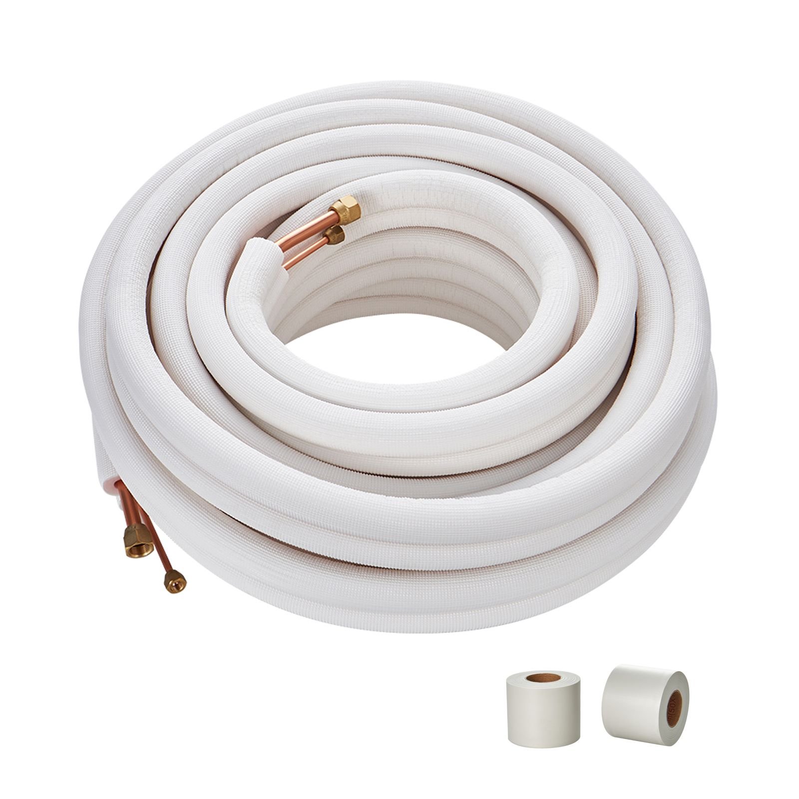 50ft mini split line set, 1/4" & 1/2" o.d copper pipes tubing and triple layer insulation, for mini split air conditioning refrigerant or heating pump equipment & hvac with wrapping strips.