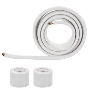 50ft Mini Split Line Set, 1/4' & 3/8' OD AC Copper Tubing Pipe, 3/8 White PE Thickened Insulated Coil with Flared Nuts, Strapping Tapes, for Mini Split Air Conditioner HVAC or Heat Pump System