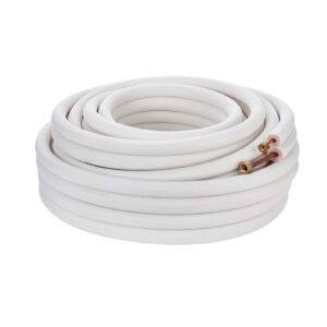 50ft mini split line set, 1/4" & 3/8" o.d copper pipes tubing and triple layer insulation, for mini split air conditioning refrigerant or heating pump equipment & hvac with wrapping strips.