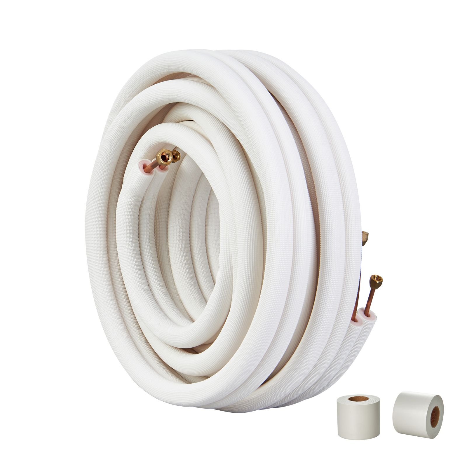 50ft mini split line set, 1/4" & 3/8" o.d copper pipes tubing and triple layer insulation, for mini split air conditioning refrigerant or heating pump equipment & hvac with wrapping strips.
