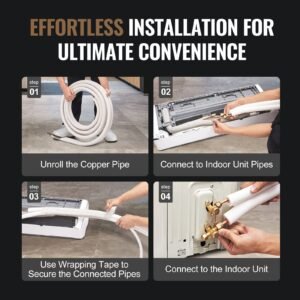 50ft mini split line set, 3/8" & 5/8" o.d copper pipes tubing and triple layer insulation, for mini split air conditioning refrigerant or heating pump equipment & hvac with wrapping strips.