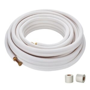 50ft mini split line set, 3/8" & 5/8" o.d copper pipes tubing and triple layer insulation, for mini split air conditioning refrigerant or heating pump equipment & hvac with wrapping strips.