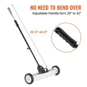 50lbs rolling magnetic sweeper with wheels, push type magnetic pick up sweeper, 24 inch large magnet pickup lawn sweeper with telescoping handle, easy cleanup of workshop garage yard