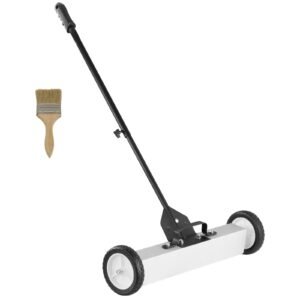 50lbs rolling magnetic sweeper with wheels, push type magnetic pick up sweeper, 24 inch large magnet pickup lawn sweeper with telescoping handle, easy cleanup of workshop garage yard