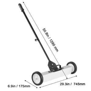 50lbs rolling magnetic sweeper with wheels, push type magnetic pick up sweeper, 24 inch large magnet pickup lawn sweeper with telescoping handle, easy cleanup of workshop garage yard