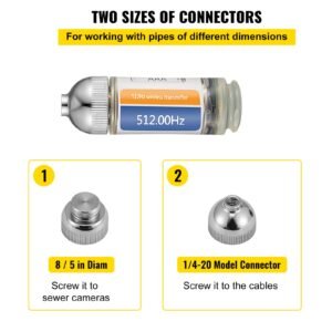 512hz sonde 8/5" and 1/4 20" connectors rigid drain locator for locating & detecting small sewer & pipelines, silver