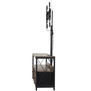 52" TV Stand with Mount for up to 75 in TVs, Entertainment Center with Power Outlet & LED Lights, Height Adjustable TV Console with Mount with 3 Drawers for Bedroom, Living Room, Brown